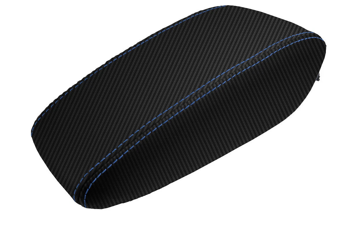 Console Lid Armrest Cover for Chevrolet Cruze (2016–2018) Carbon Fiber Blue Stitch