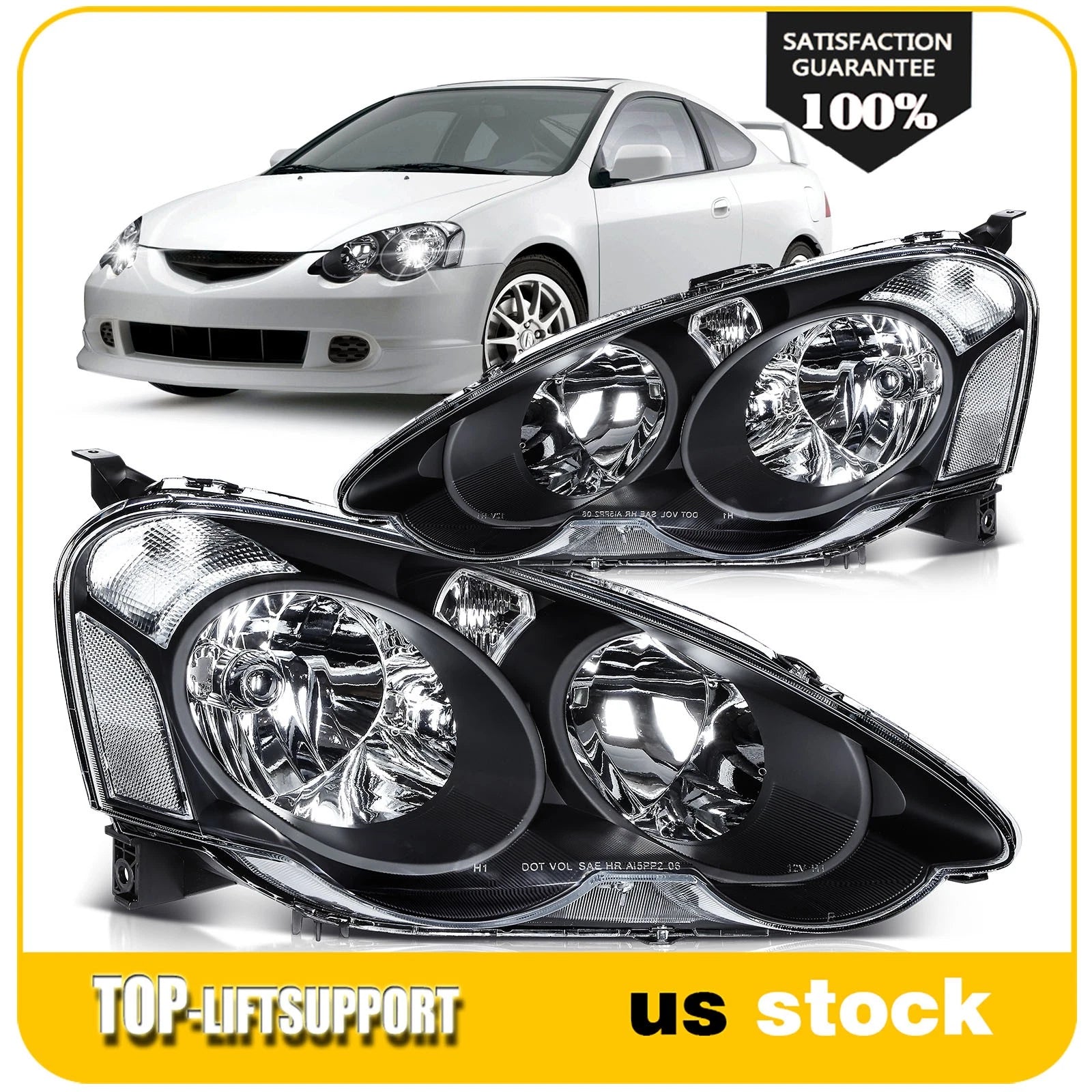 2X Black Headlights for Acura RSX (2002–2004) Headlight Assembly