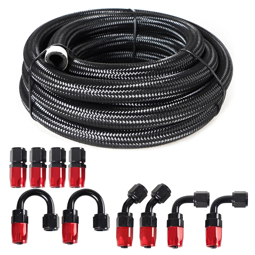 20FT 6AN Braided Stainless Steel PTFE Fuel Line Kit for Universal (E85)