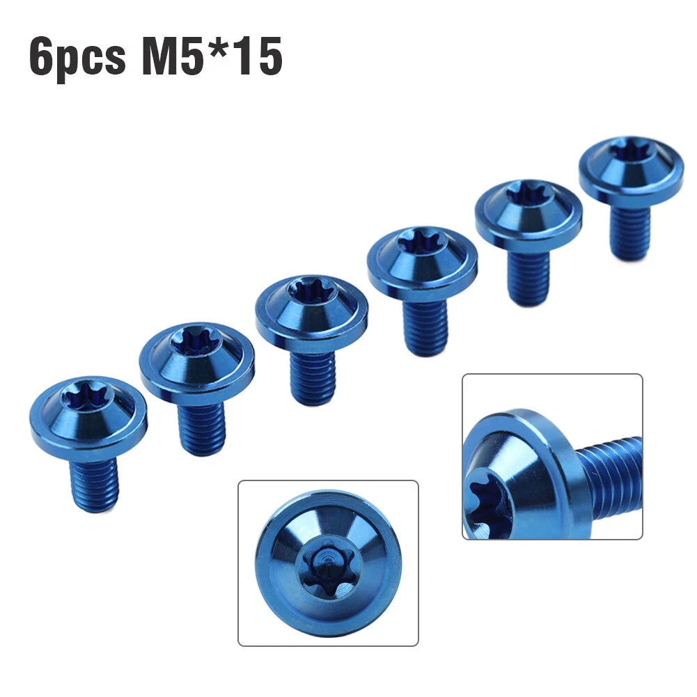 Set of 6 Blue Titanium M5x15mm Torx Head Screws for Universal Bikes