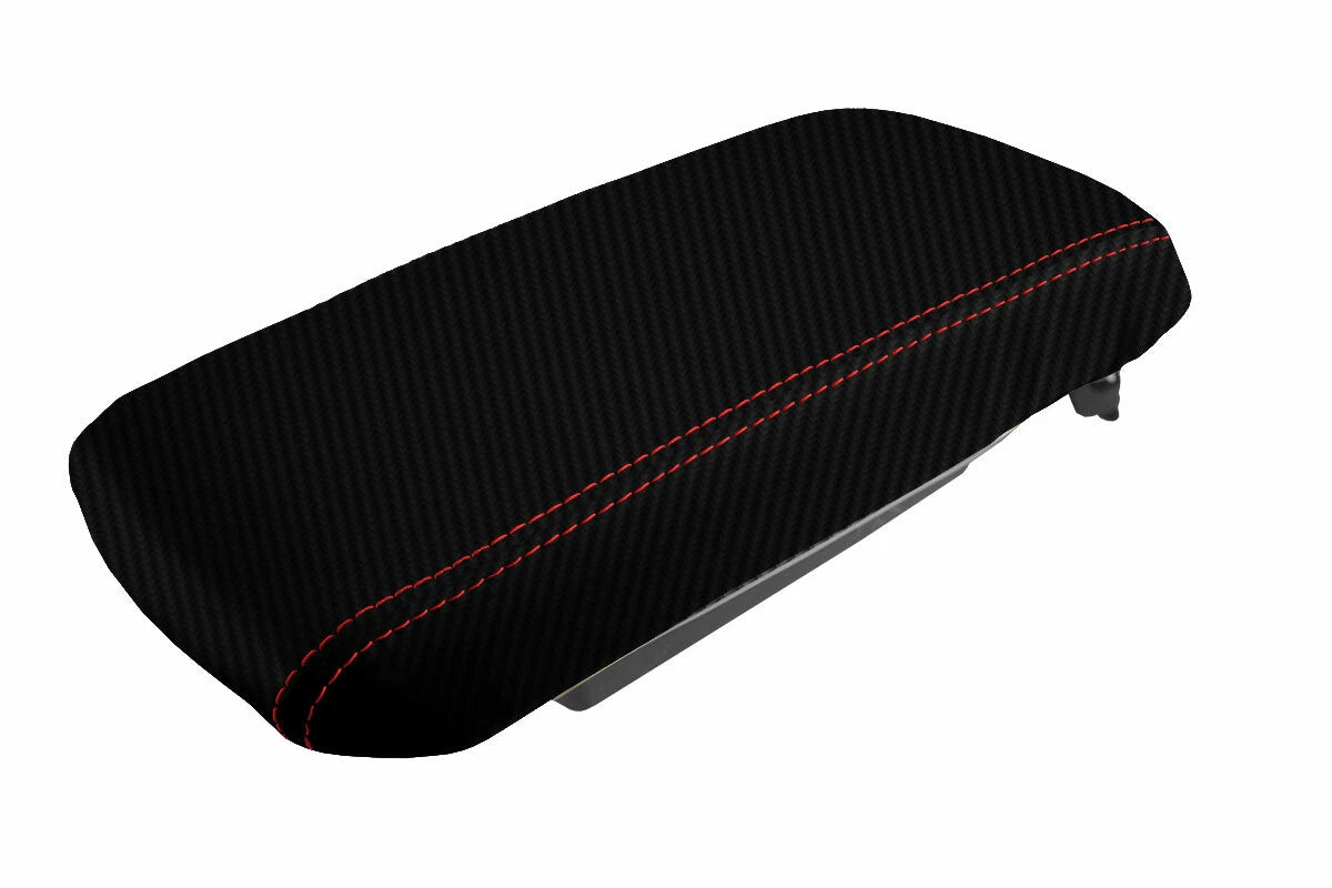 Carbon Fiber Console Lid Armrest Cover for Dodge Avenger (2008–2014) Red Stitch