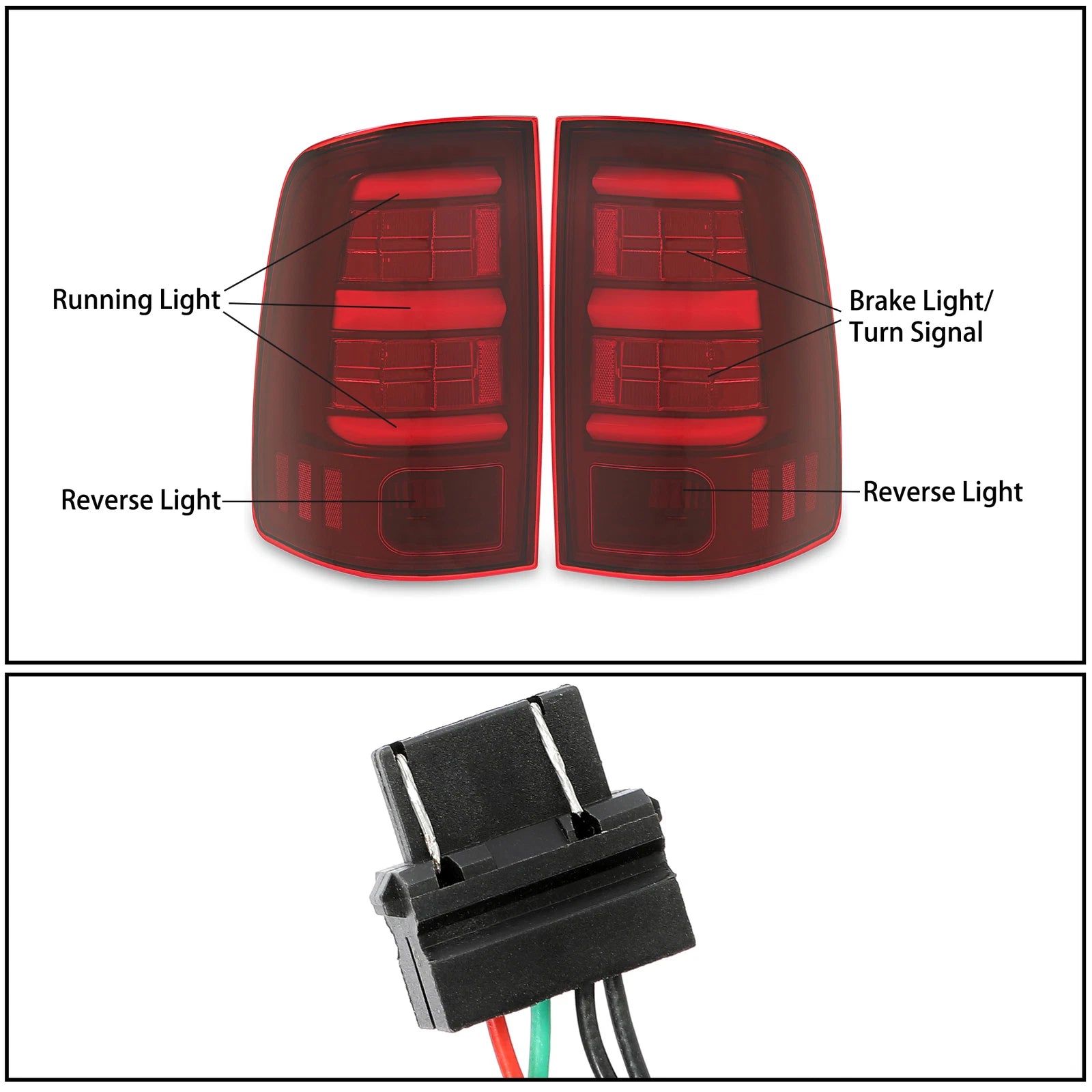 Red LED Tail Lights for Dodge Ram 1500 2500 3500 (2009–2018)