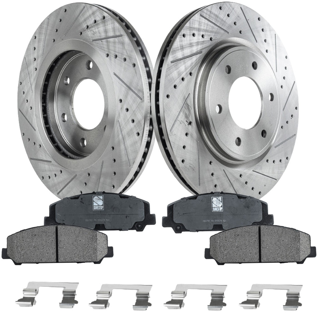 Front Brake Disc and Pad Kit for Nissan Titan (2008–2022) Cross-drilled Slotted