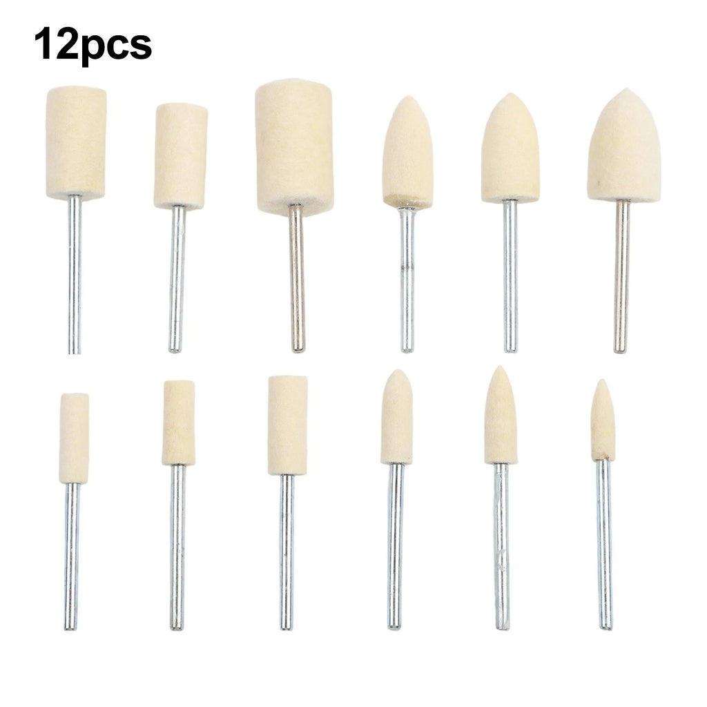 12 Wool Grinding Heads for Rotary Tools (Glass, Metal, Jade)