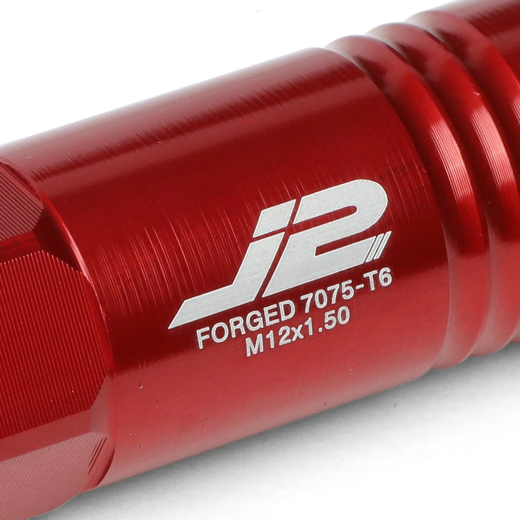 Set of 20 J2 7075 Forged Aluminum M12x1.5 Open-End Lug Nuts w/Adapter Red