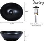 Ceramic Black Oval Vessel Sink with Pop Up Drain (15.7" x 13")