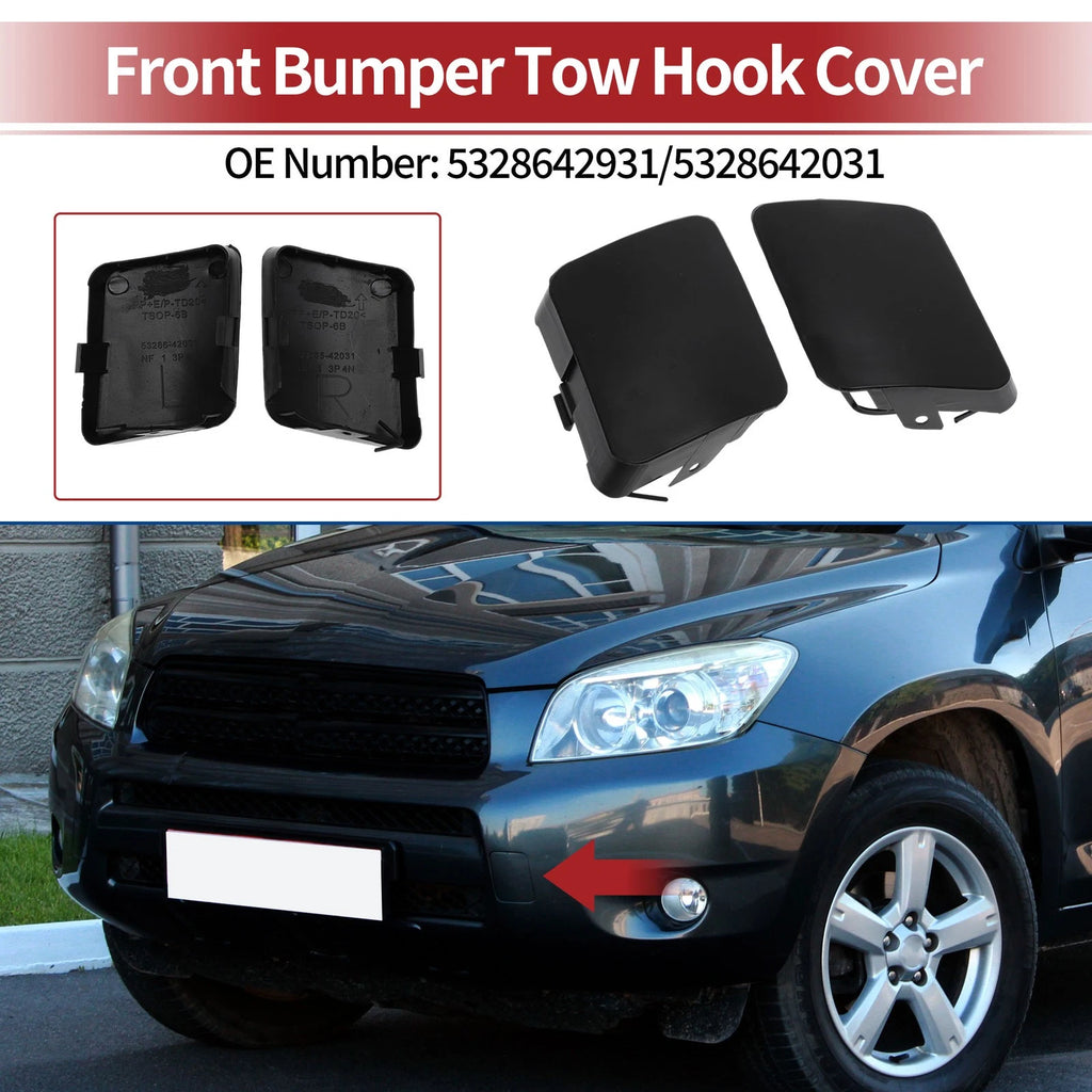 Set of 2 Front Tow Hook Cover Caps for Toyota RAV4 (2006–2008) No.5328642931 Black