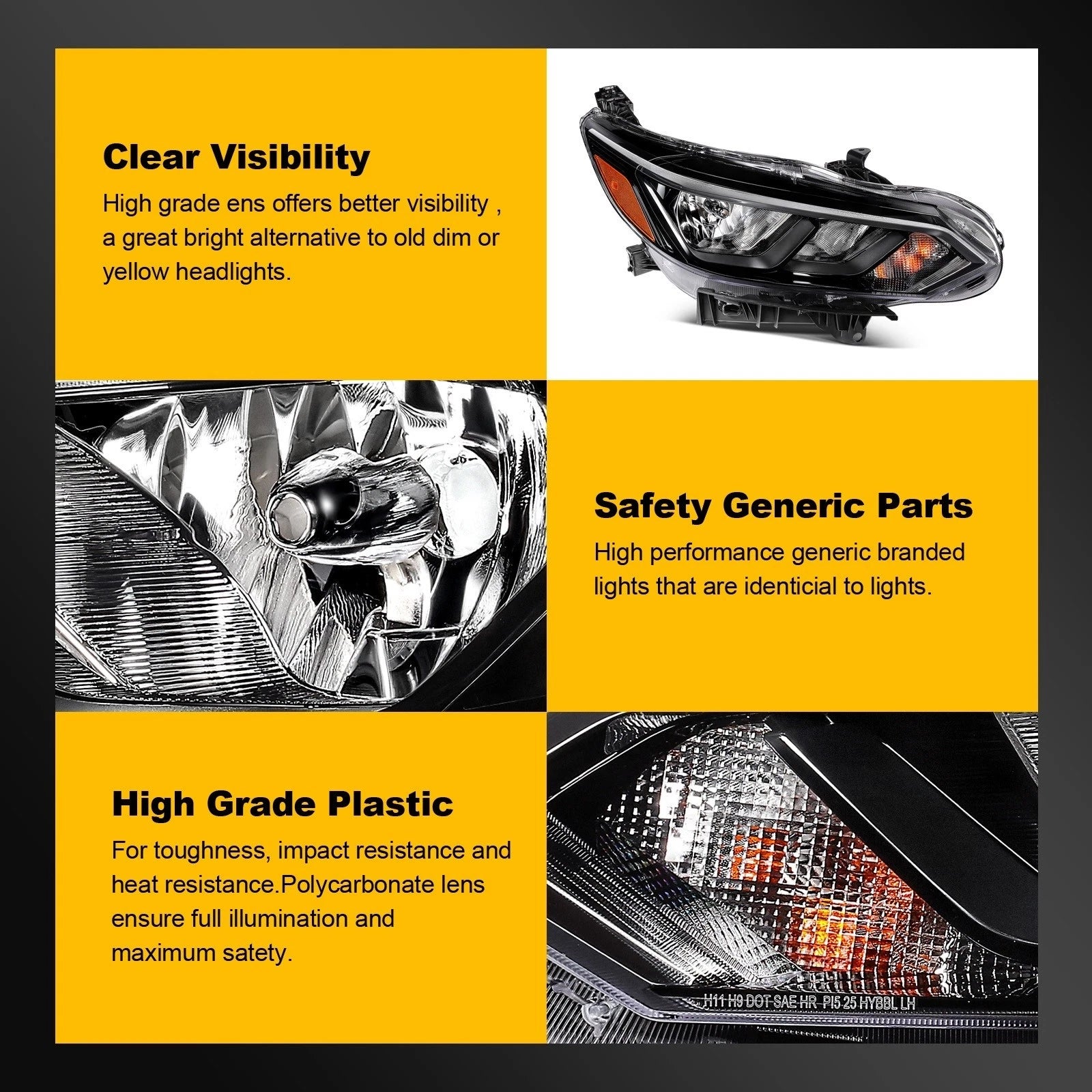 2X Black Halogen Headlights Assembly for Nissan Sentra