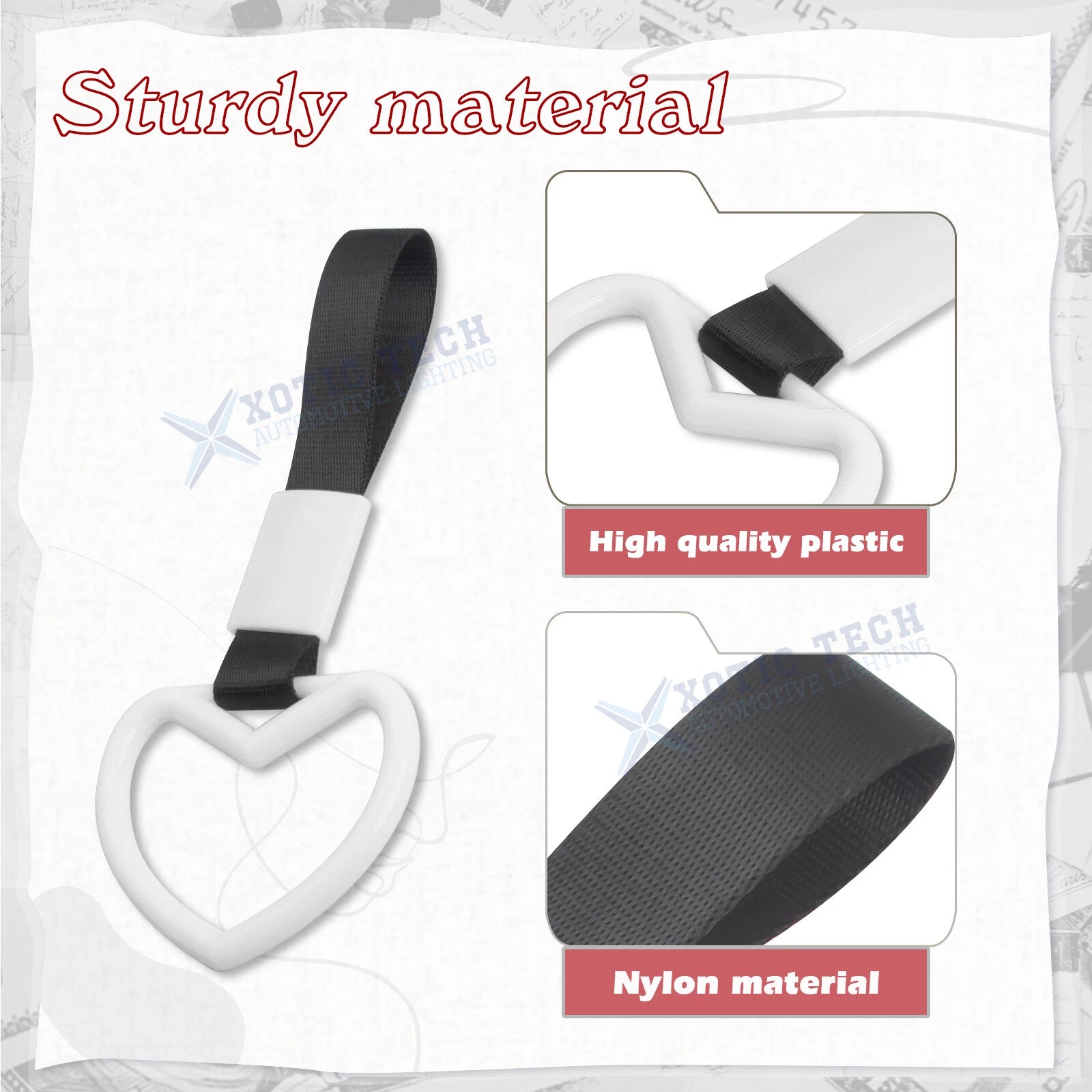 2x White Tsurikawa Handle Ring Heart Shaped Warning Decoration for Car (-)