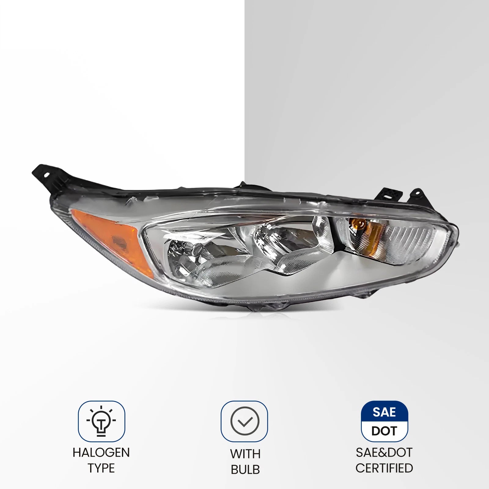 Halogen Headlight with Bulb for Ford Fiesta (2014–2018) Right Passenger Side