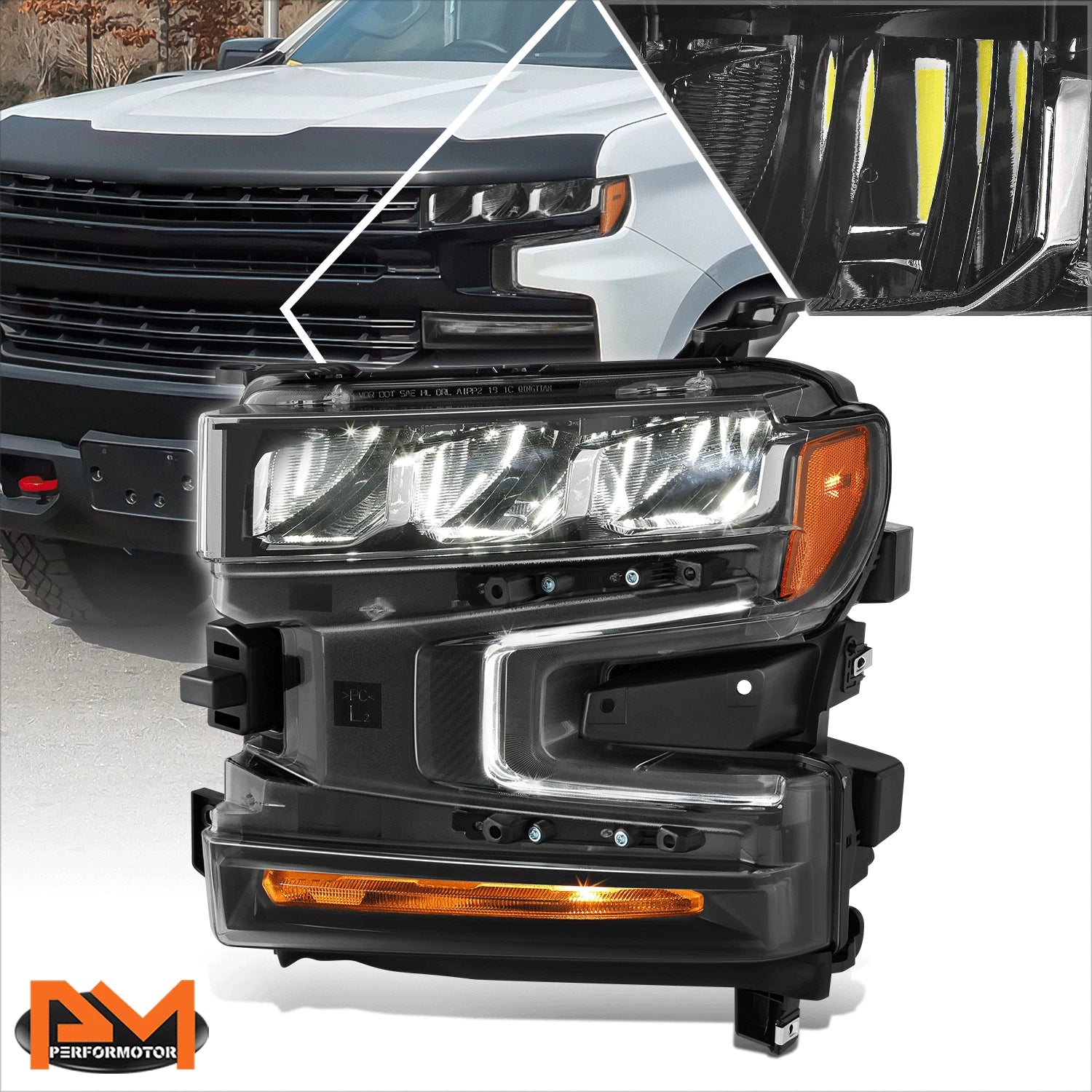 Left Side Headlight Lamp for Chevrolet Silverado 1500 (2019–2021) - Black Amber