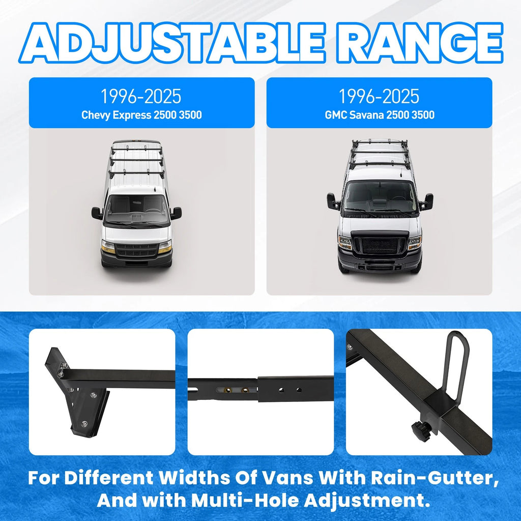 3 Bar Ladder Roof Rack Cross Bars for Chevy Express Van (1996–2023)
