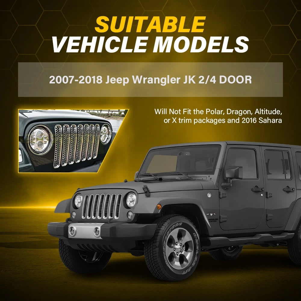 Set of 4 Chrome Front Grille Mesh Inserts for Jeep Wrangler JK (2007â2018)
