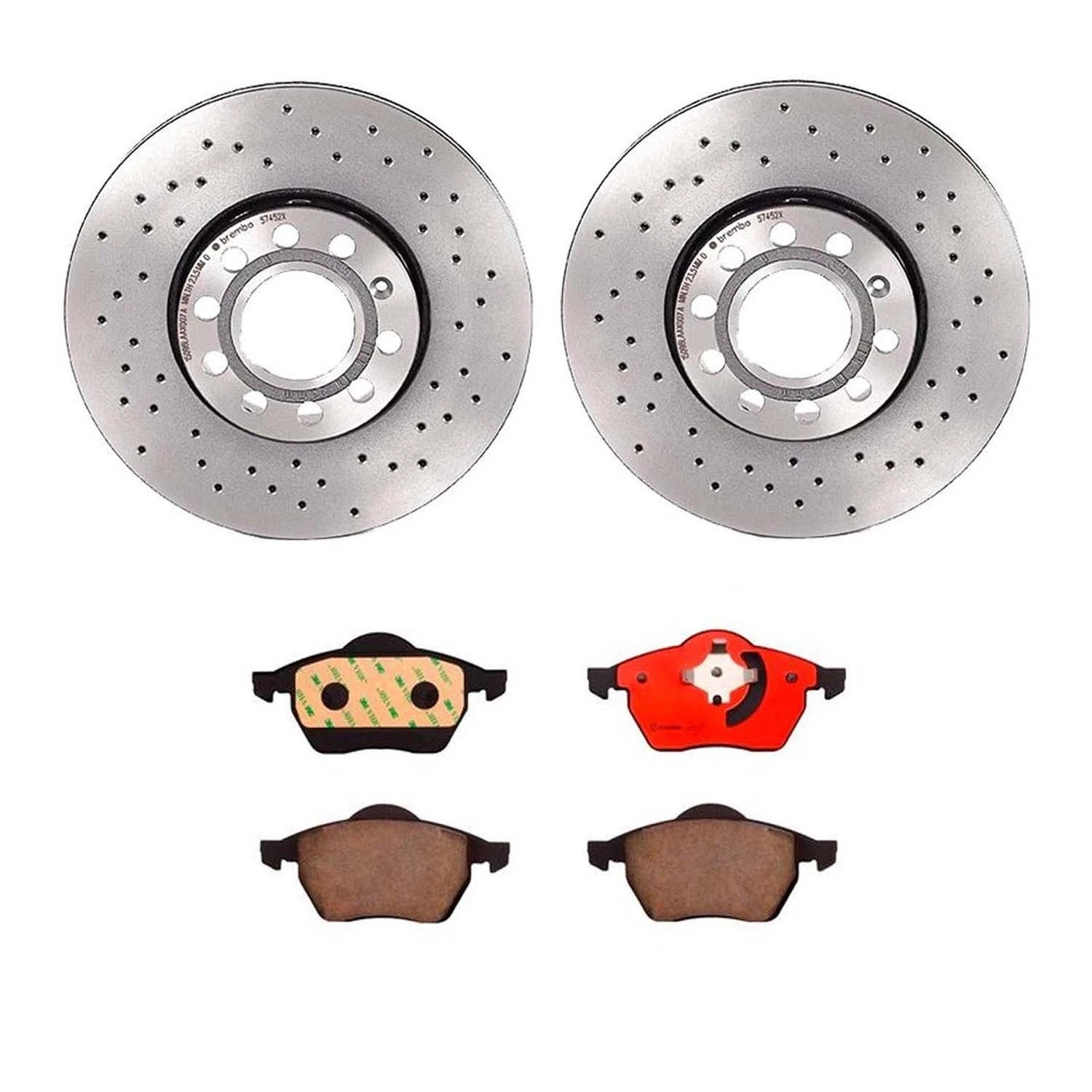 Brembo Front Brake Kit for Audi A4 Quattro (Drilled Xtra Disc Rotors, Ceramic Pads)