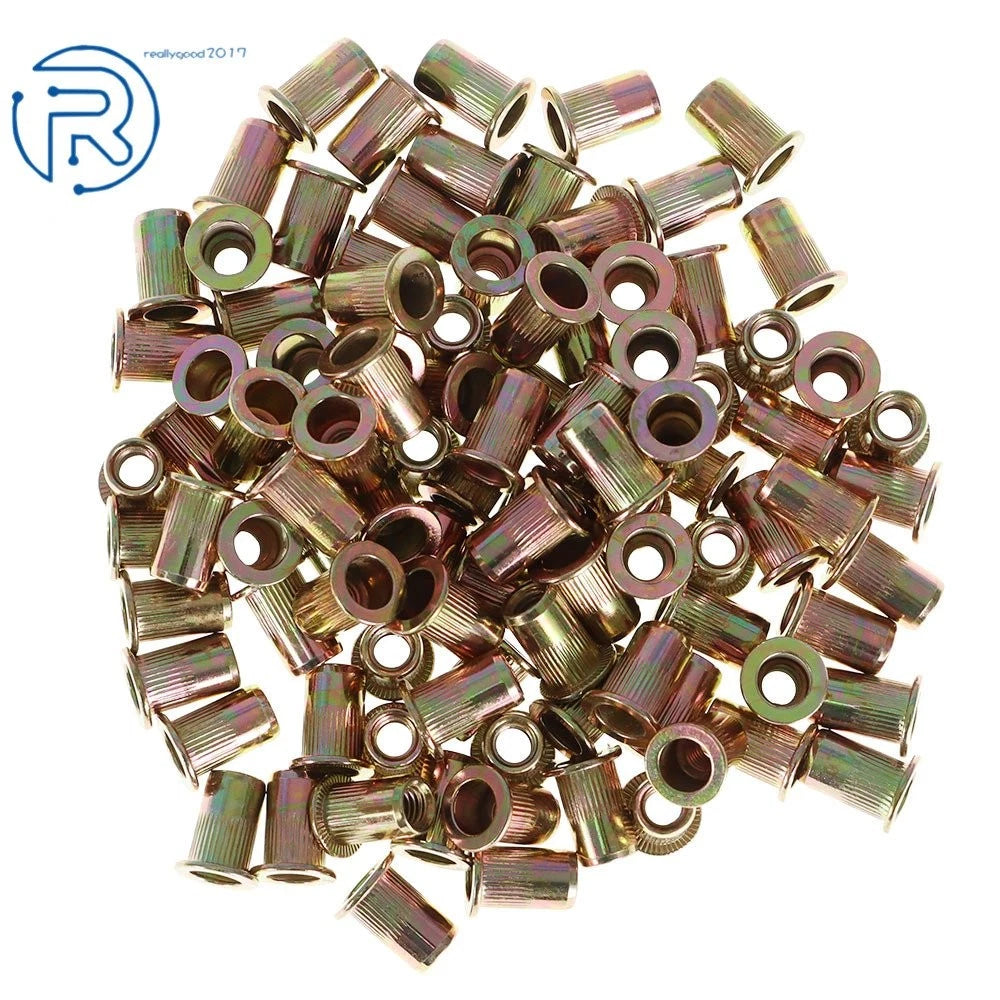 100 Pcs M6 Metric Flat Head Rivet Nut Inserts for Various Models