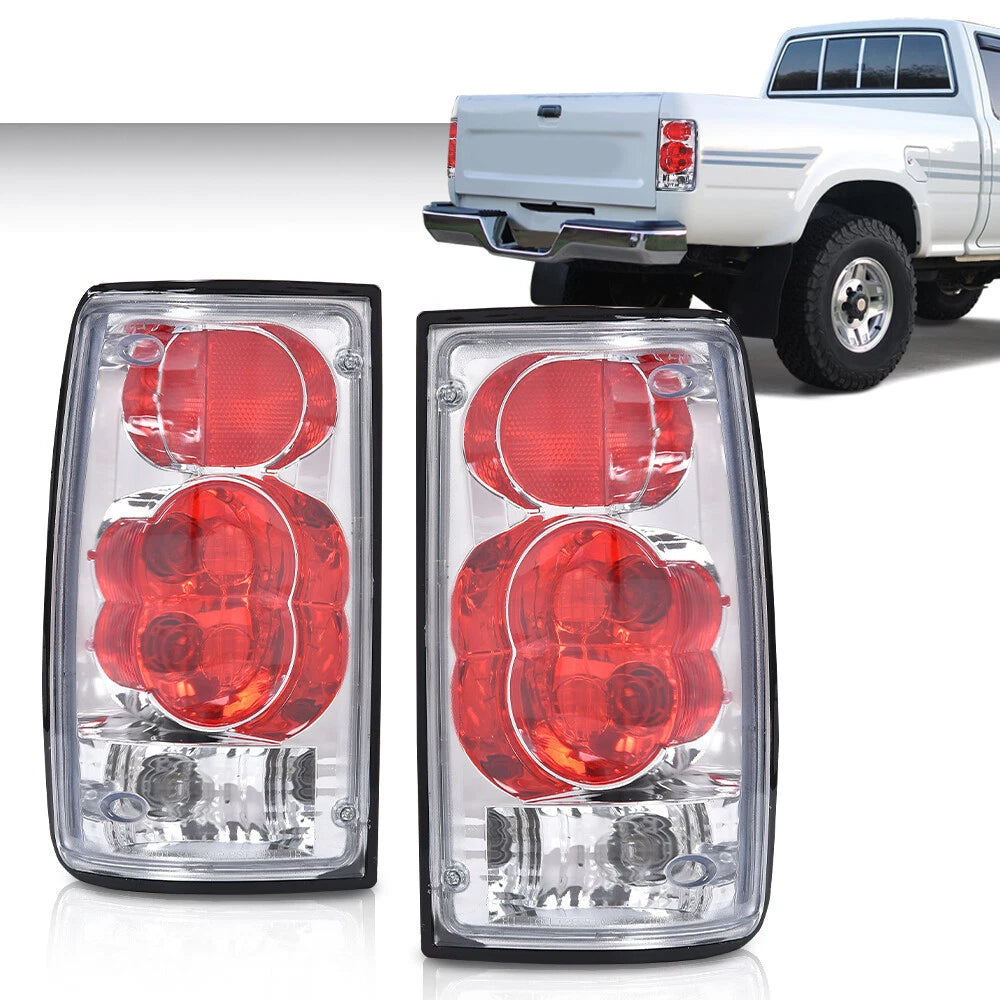 Set of 2 Red Chrome Tail Lights for Toyota Pickup (1989–1995)