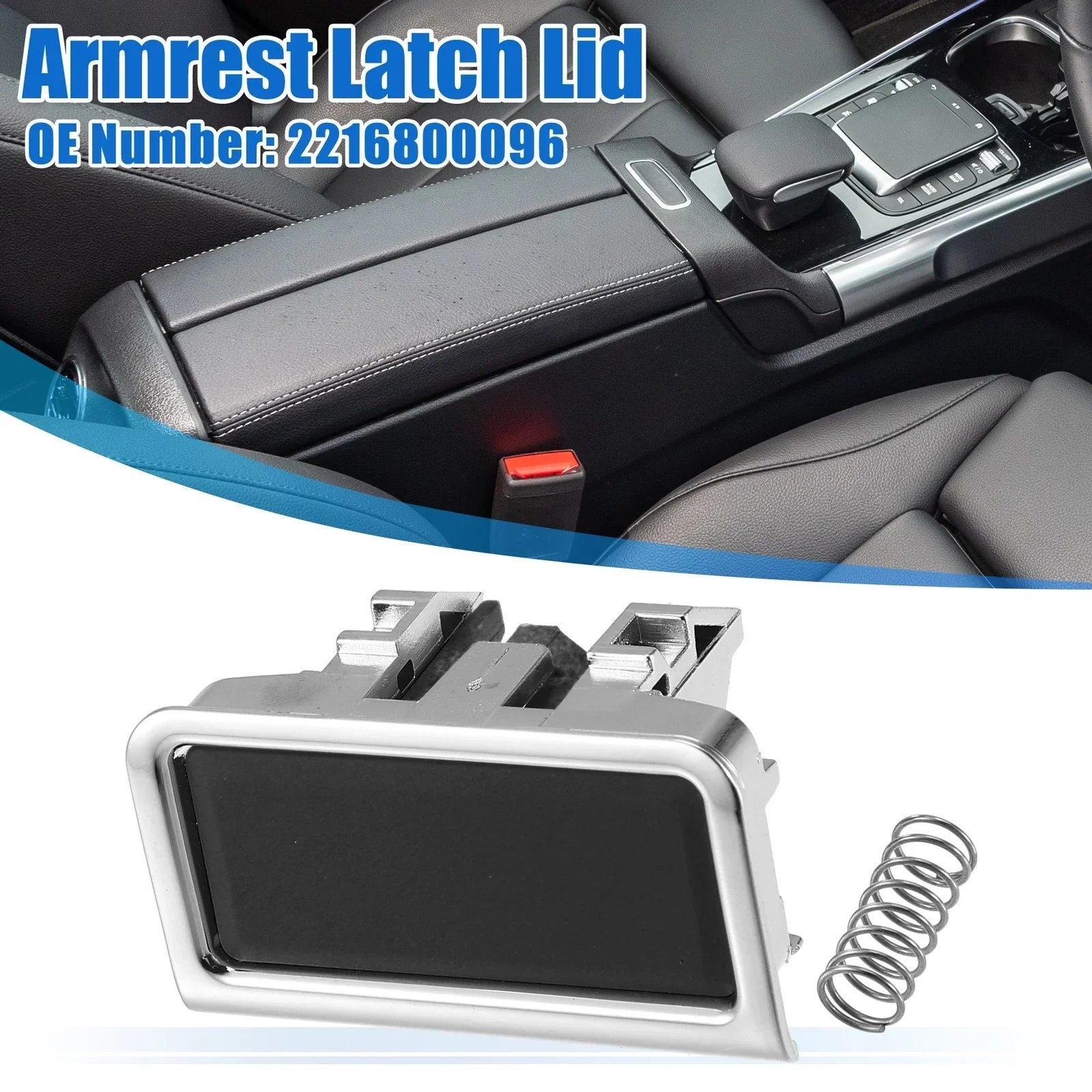 Armrest Latch Lid for Mercedes-Benz - Plastic Black Silver Tone
