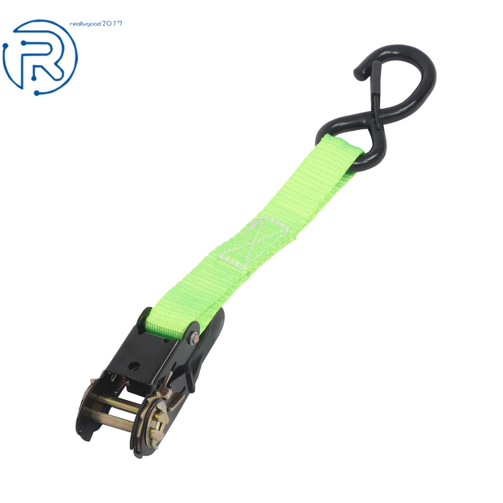 Set of 4 1" x 15' Tie Downs 2200lbs Ratchet Straps with S Hook Green