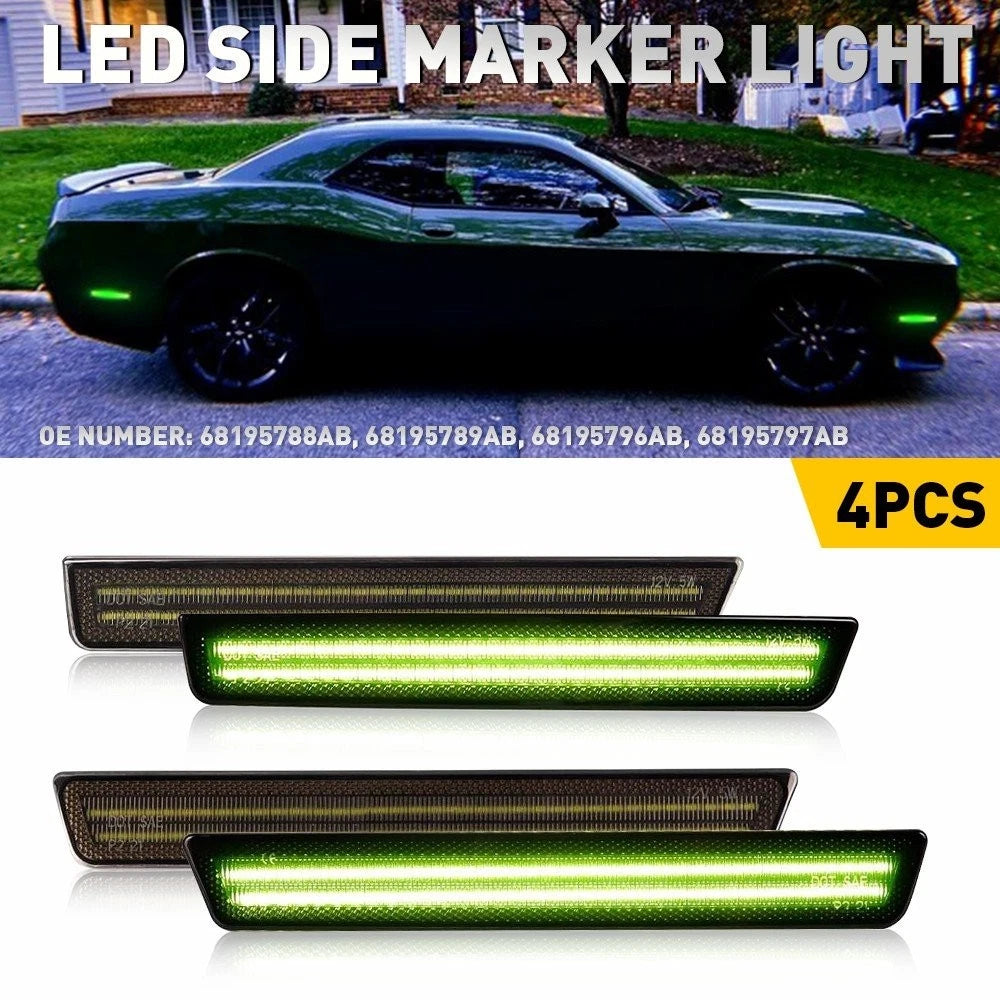 Front Rear LED Bumper Side Marker Lights Smoked for Dodge Challenger (2015–2023)
