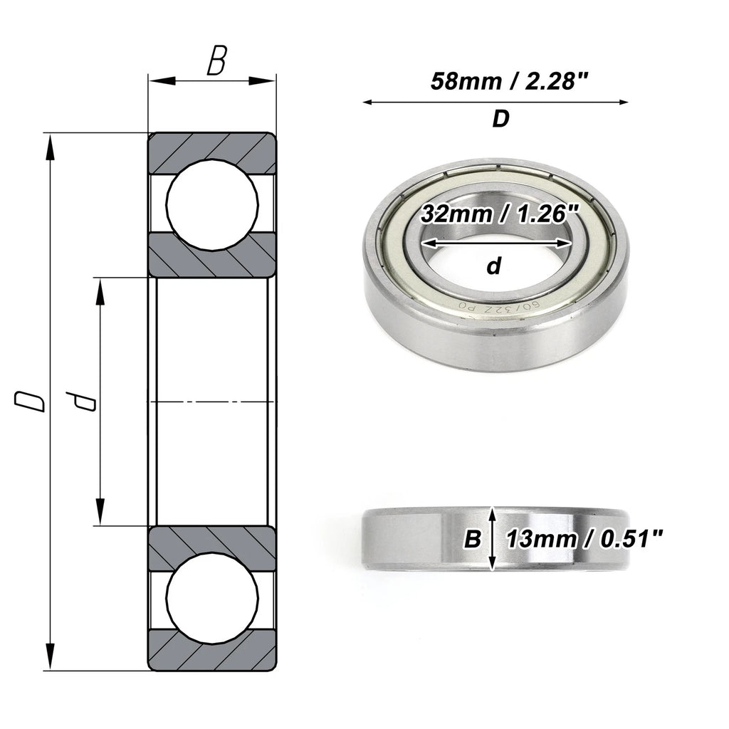 Deep Groove Ball Bearing P0 for Scooter Skateboard Wheel (32x58x13mm)