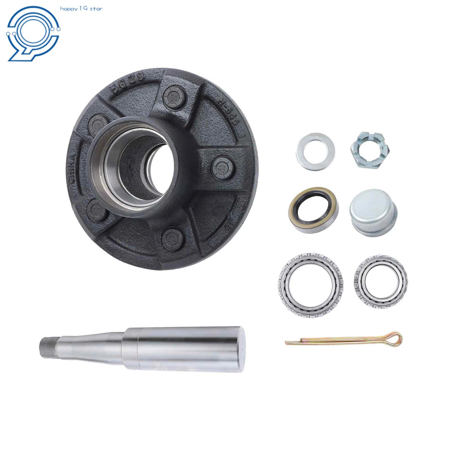 Spindle with Trailer Bearing Kit for 5 on 4.5 Trailer Hub (Round)