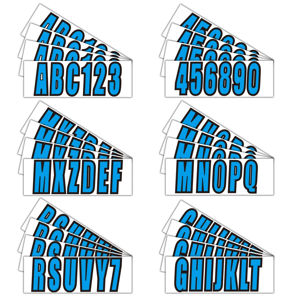 Set of 4 Boat Registration Number Decals Blue A-Z & 0-9 (3")