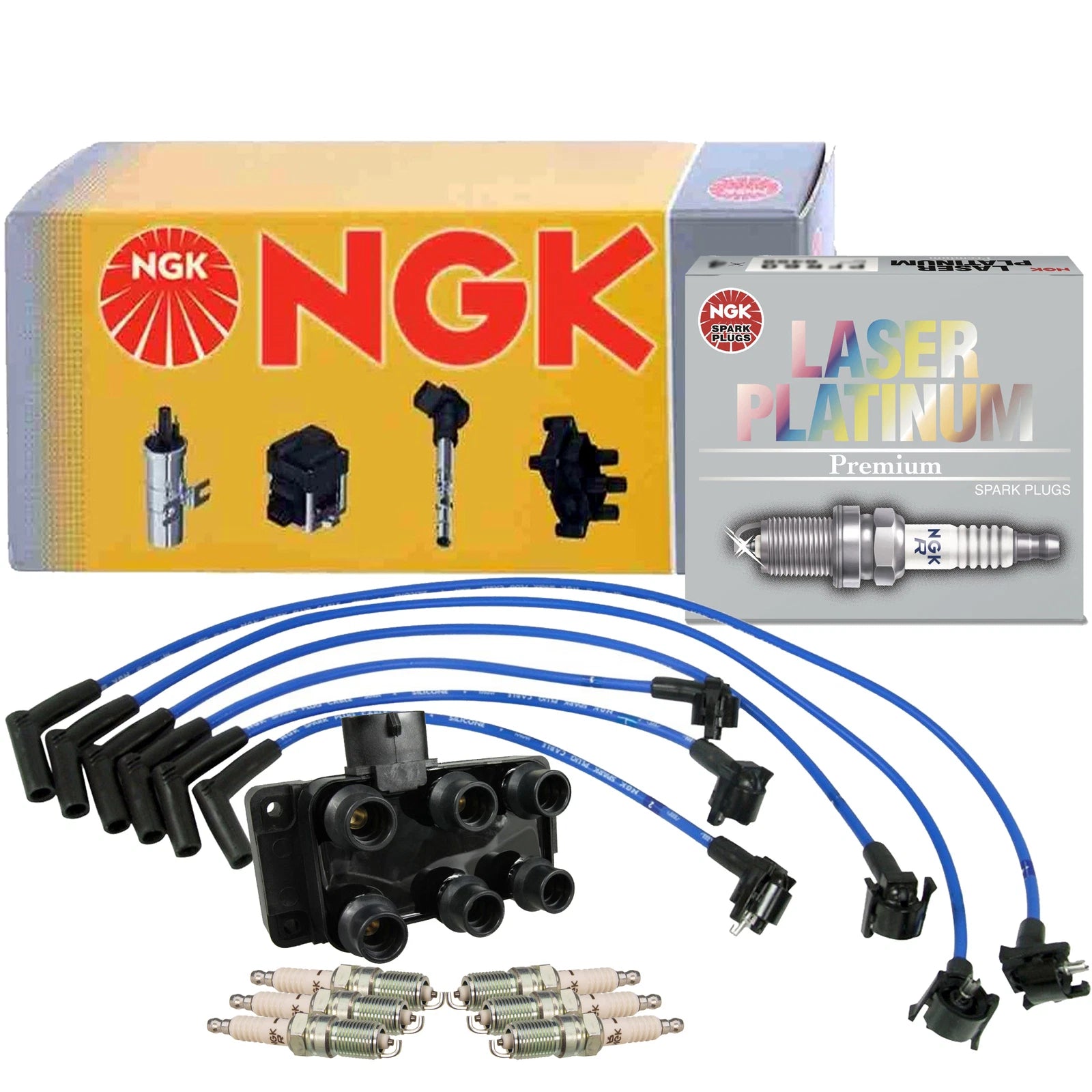 Set of 6 NGK DIS Ignition Coil Wires & Laser Platinum Spark Plugs for Ford 4.0 V6