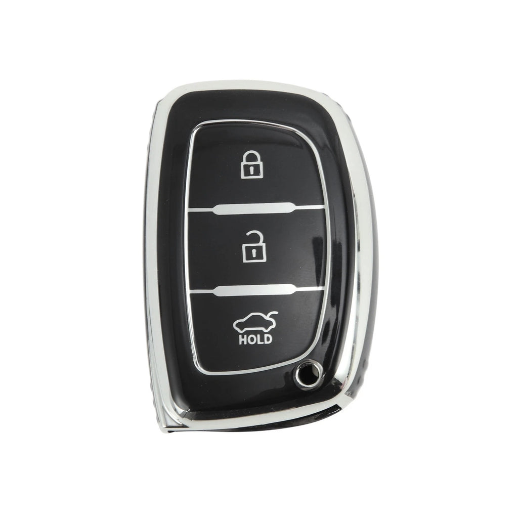 TPU Silicone Car Key Case for Hyundai i10 (2010–2023) - Black Silver Tone
