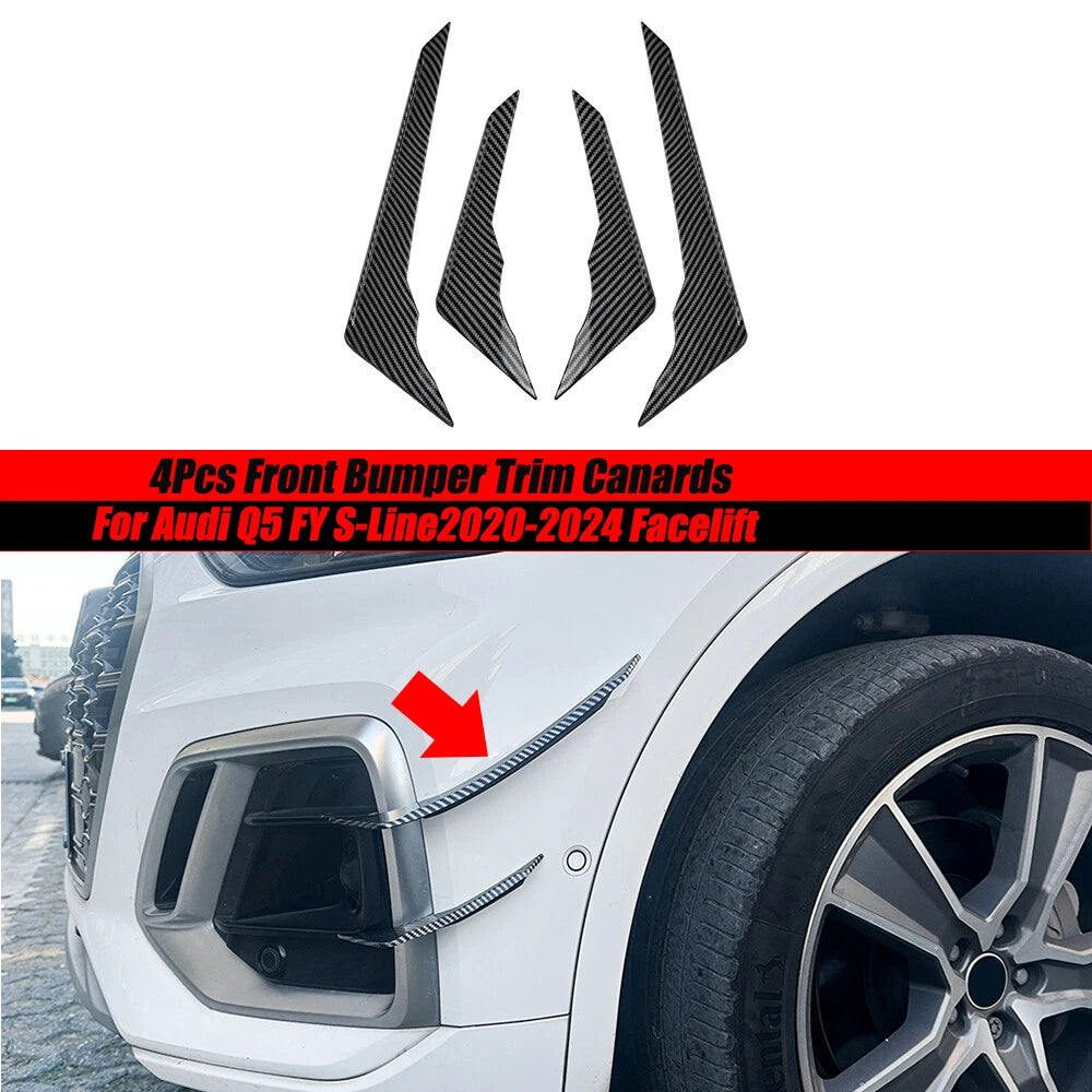 4X Front Bumper Side Air Vent Fins Trim for Audi Q5 FY S-Line (2020–2024) Carbon Look
