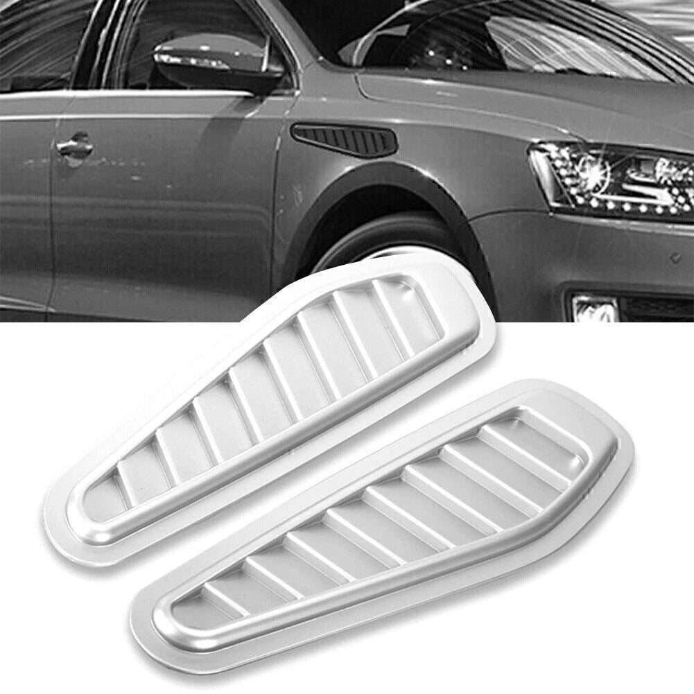 2X Silver Universal Car Decorative Air Flow Intake Hood Scoop Vent Cover