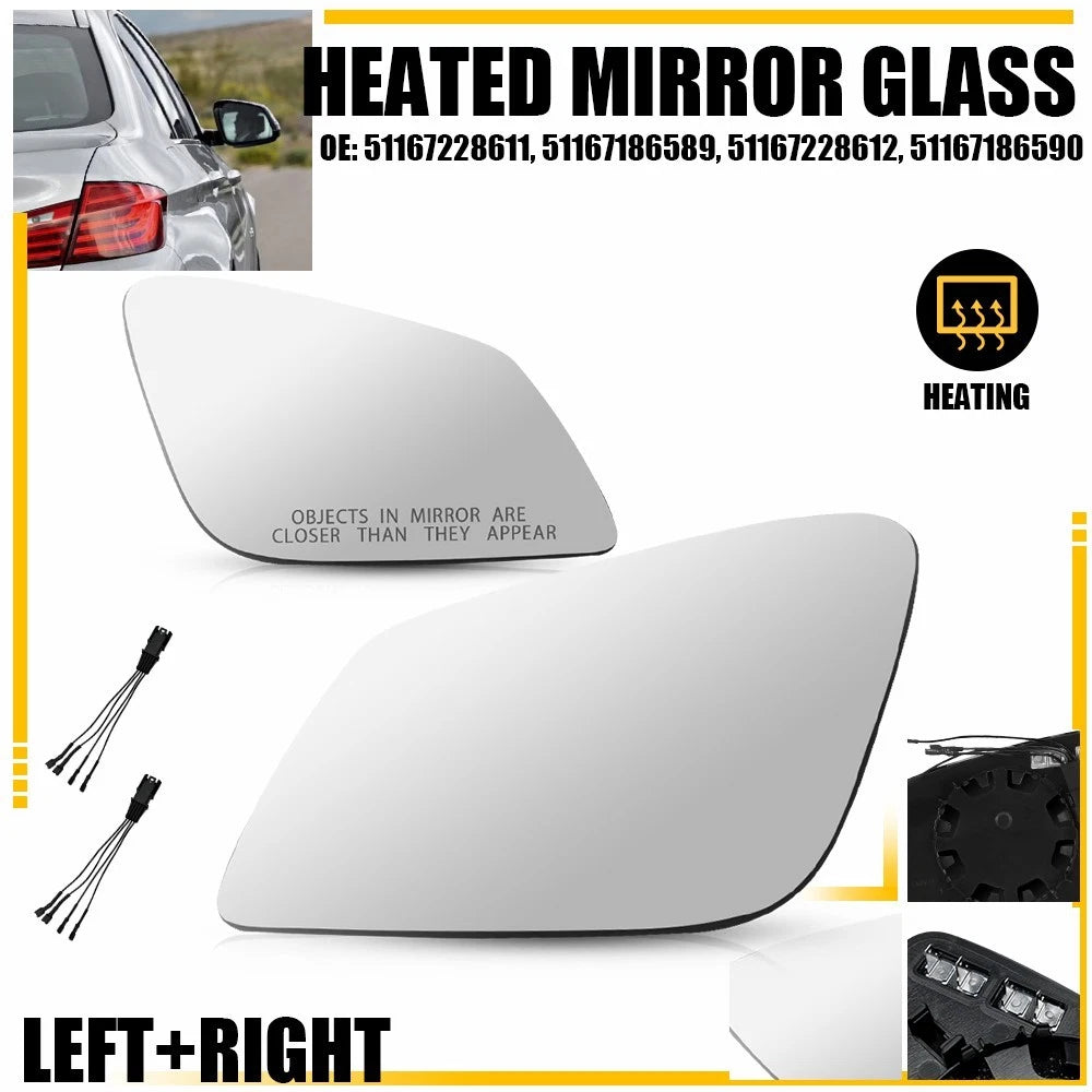 Set of 2 Heated Rear View Mirror Glass for BMW 528i 535d 550i (2010–2016)