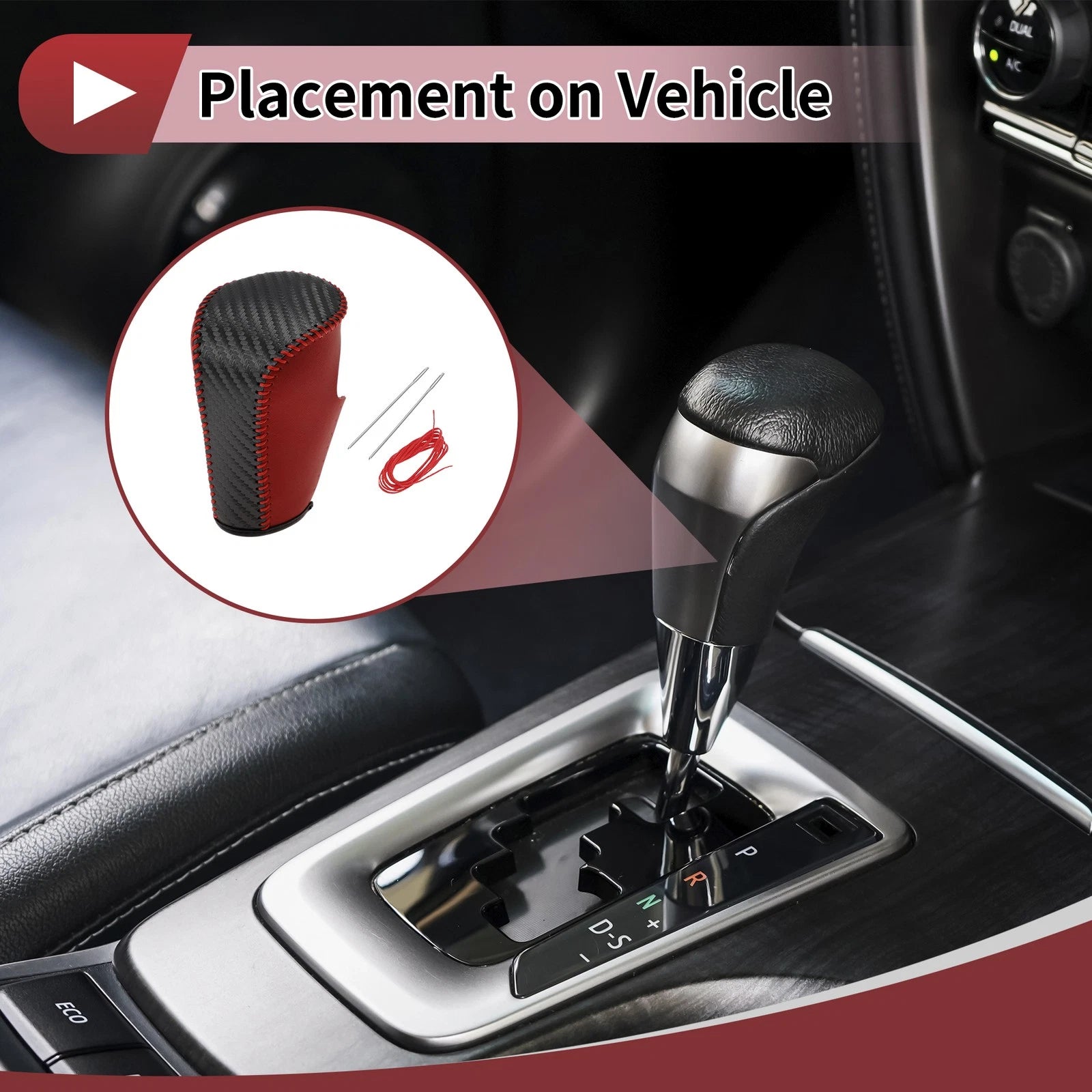 Gear Shift Knob Cover for Honda Accord (2008–2012) Black Red Leather