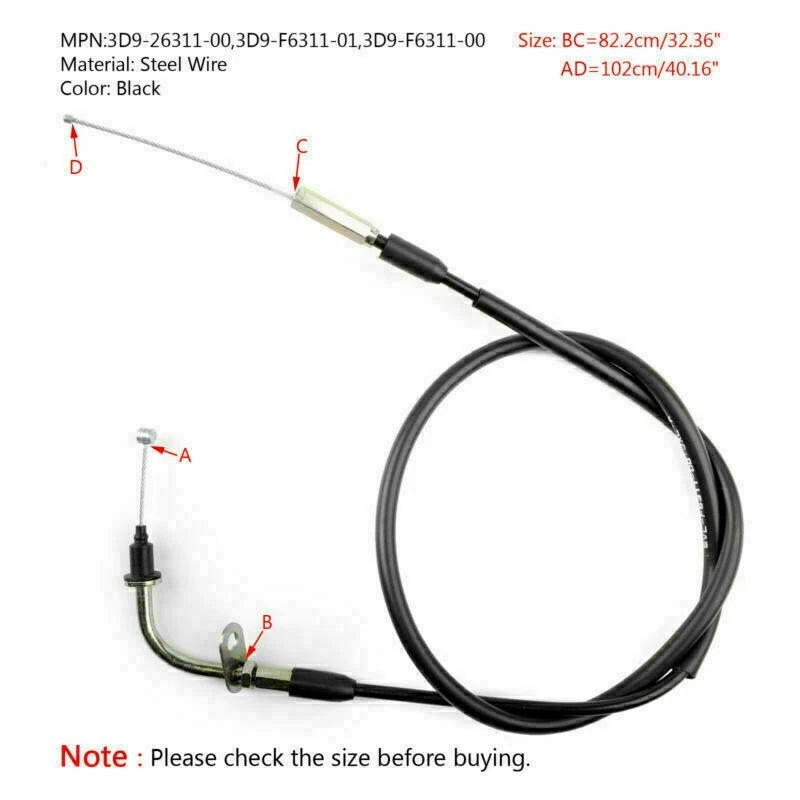 Throttle Cable for Yamaha YBR125 YBR125ESD (2008–2011) 3D9-F6311-01