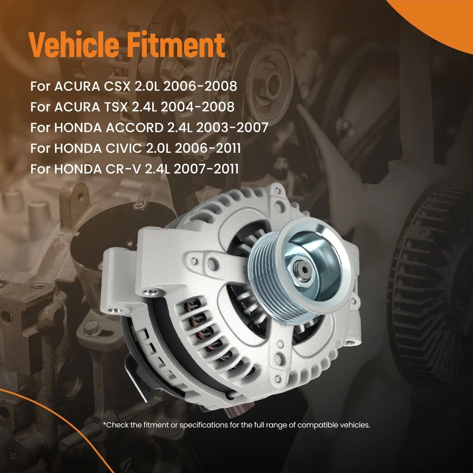 Alternator for Honda CR-V 2.4L (2007–2011) & Honda Element (2003–2011) 105 Amp 4-Pin
