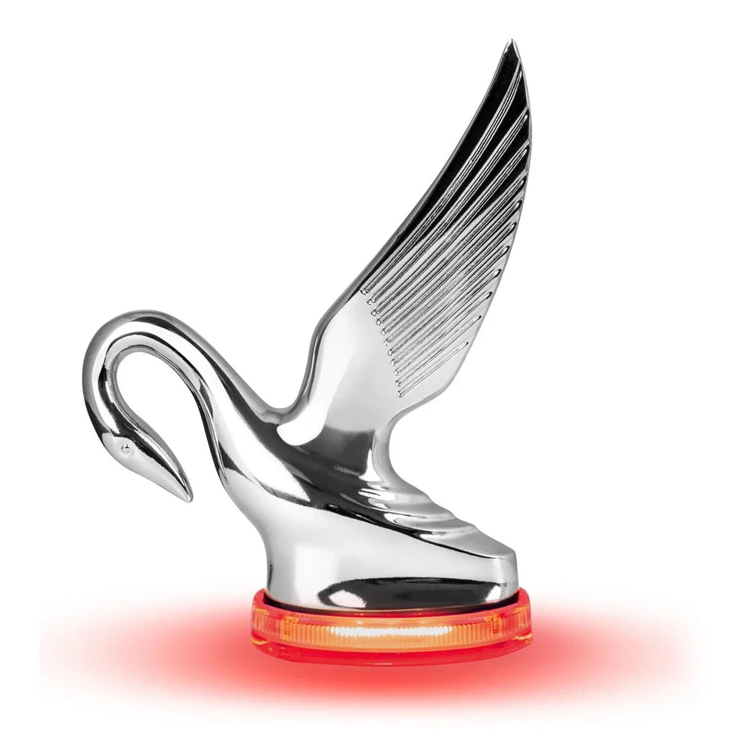 Chrome Classic Hood Ornament with Red LED Light for Universal Fit (Any Year)