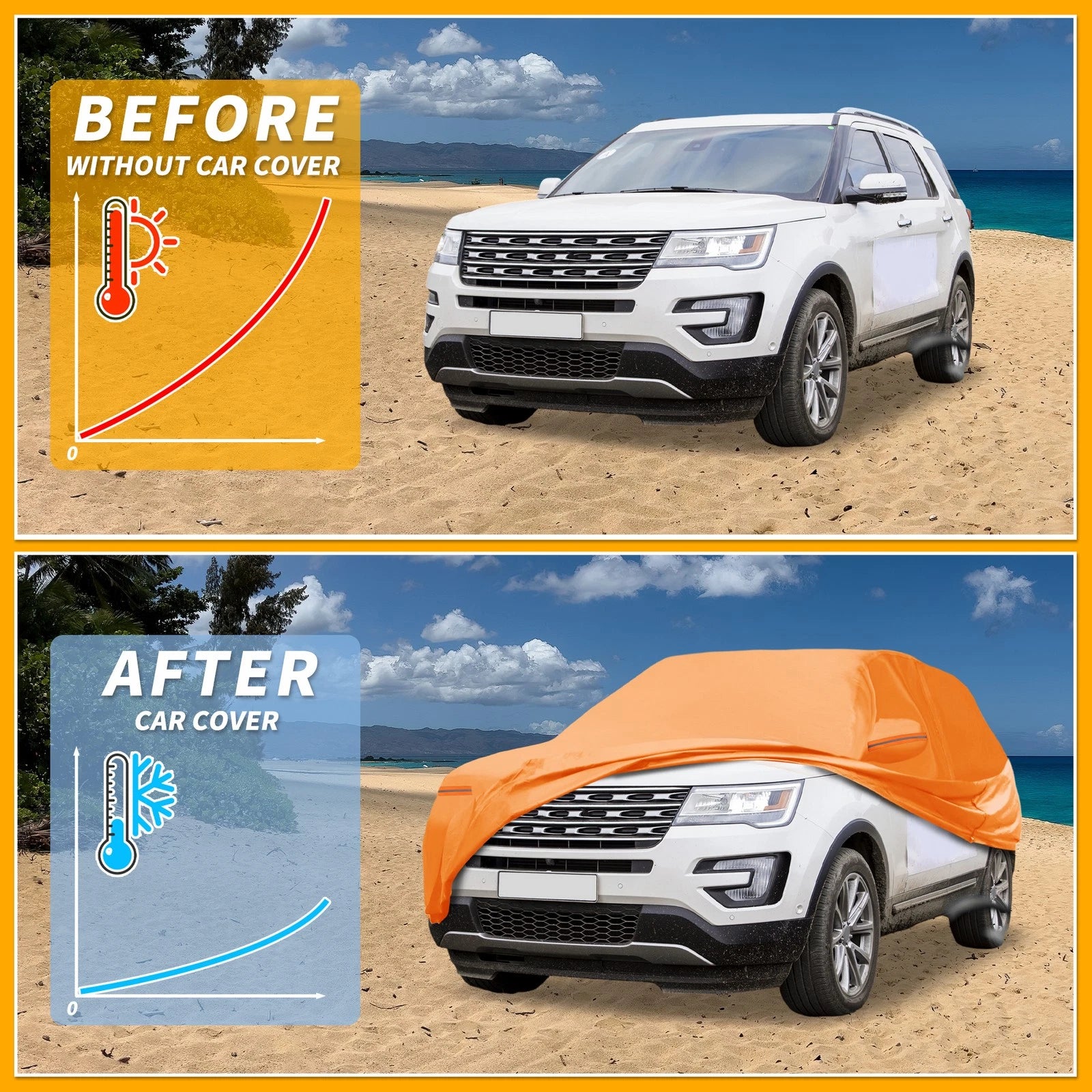 Waterproof Car Cover for Ford Explorer (210D-PU, Orange)