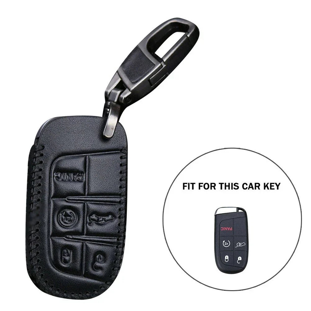 Leather Remote Key Cover Case Chain Holder for Jeep Cherokee