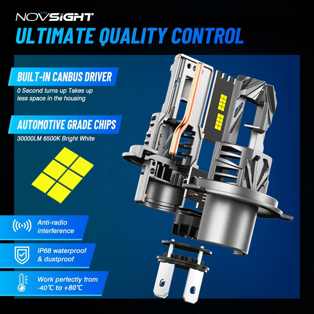 H4 9003 6500K 130W 30000LM LED Headlight Bulbs Kit for Car