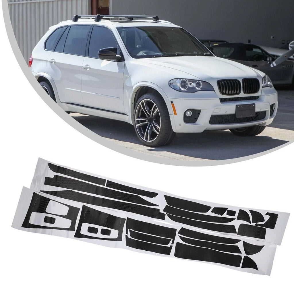 3D Carbon Fiber Interior DIY Trim Decals Black for X5 E70 (2007–2013)