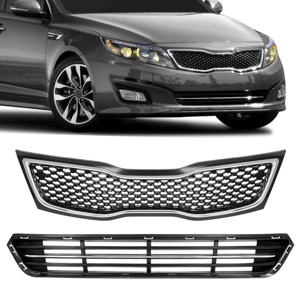 2Pcs Front Upper & Lower Bumper Grille Grill for Kia Optima (2014–2015)