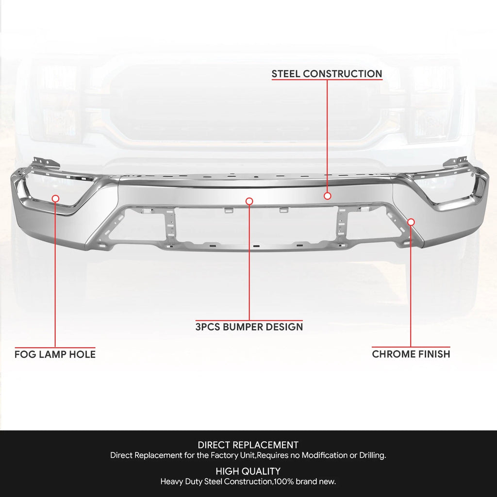 Polished Chrome Front Bumper Face Bar for Ford F-150 (2021–2023)
