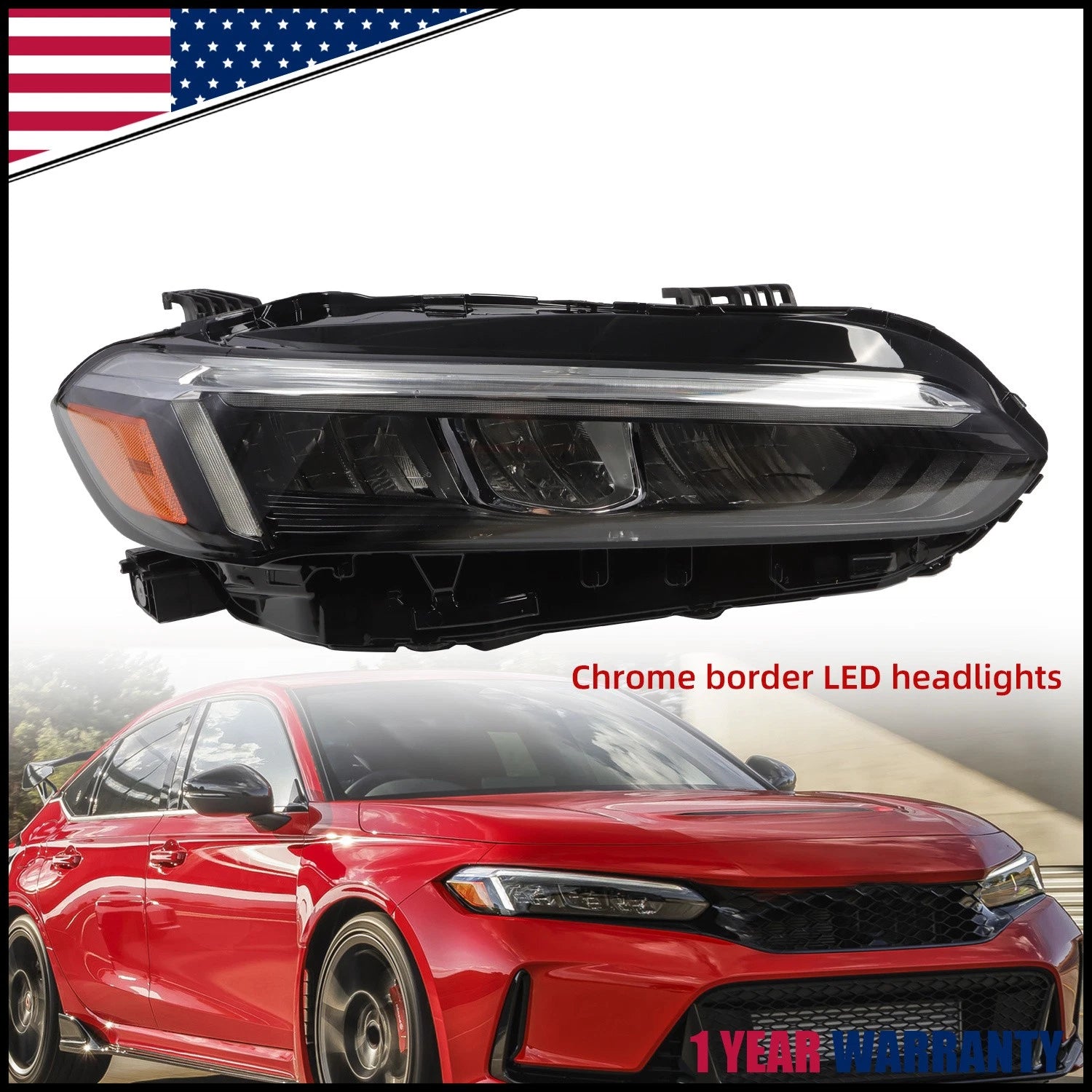 LED Headlight Assembly Chrome for Honda Civic Sedan (2022–2023) 33100T20A52