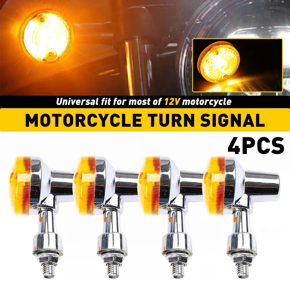Set of 4 Chrome Amber Turn Signal Indicator Lights for Honda Motorcycle (12V)