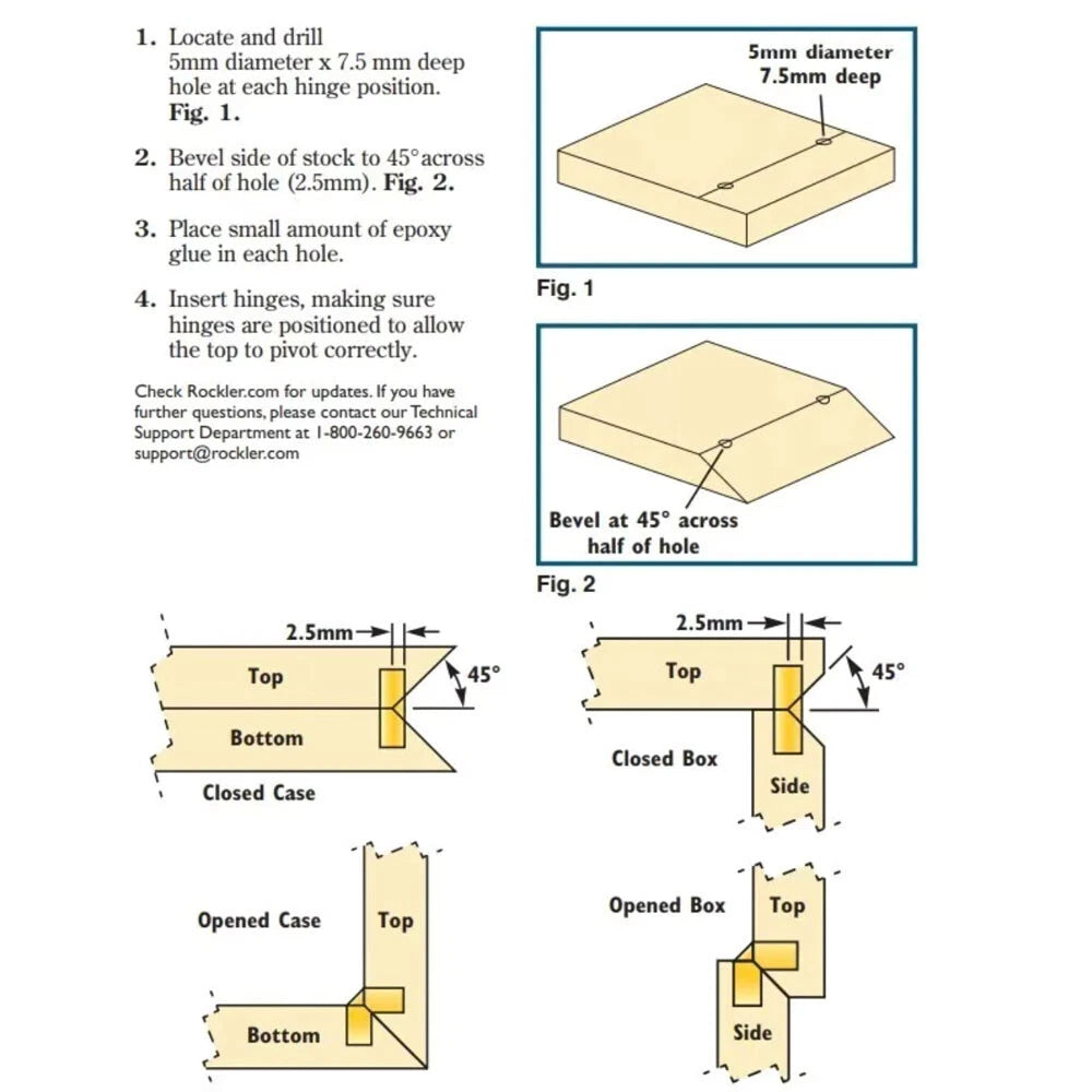 20Pcs Brass Barrel Hinge for Jewelry Box (Concealed, Invisible)