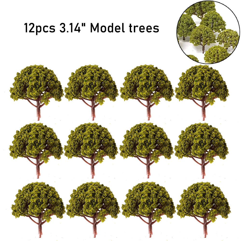 12pcs Model Tree Scenery for Wargame Sand Table Railway