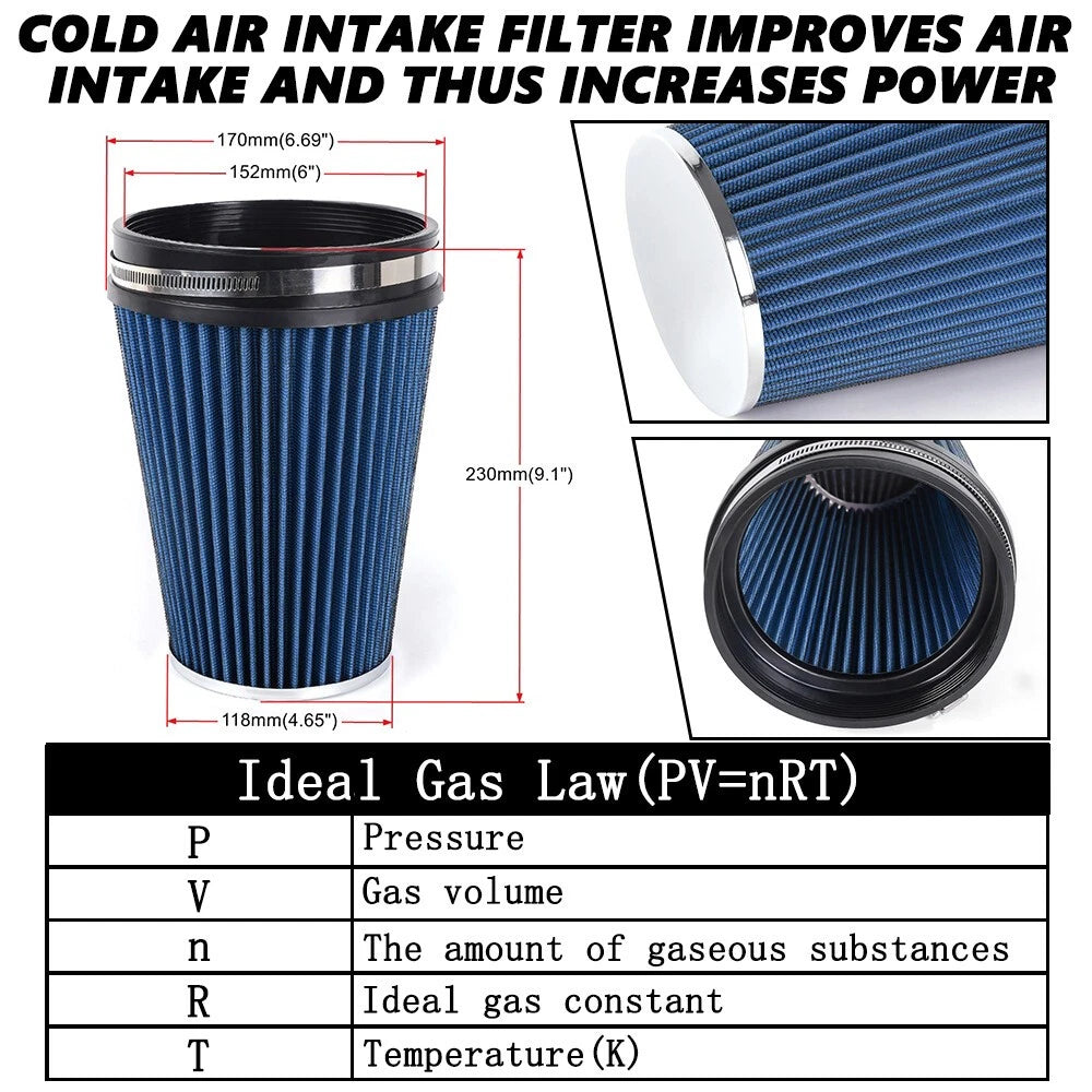 6" Universal Inlet Air Intake Cone Replacement Dry Filter for Trucks