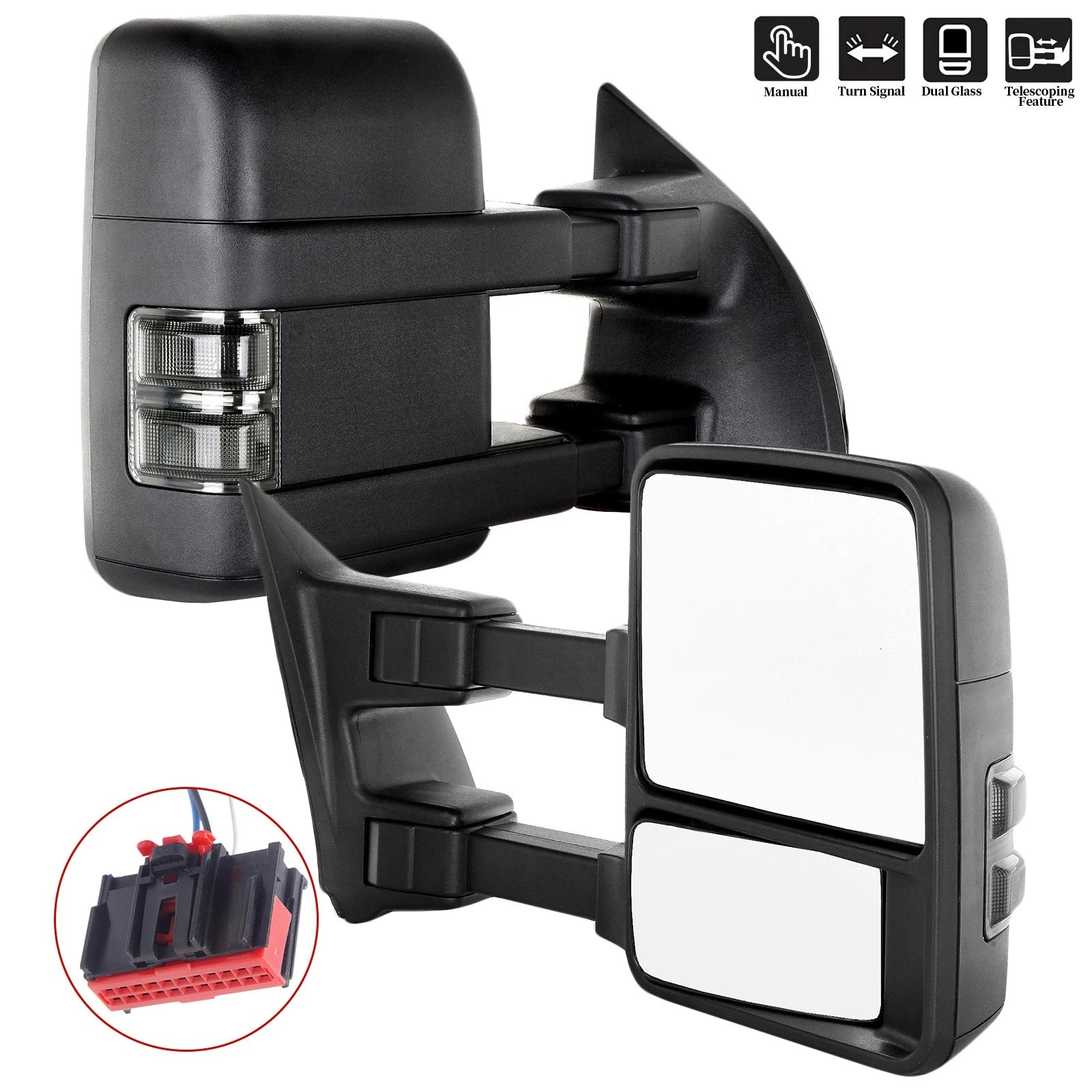 Set of 2 Manual Tow Mirrors for Ford F250 F350 F450 F550 Super Duty