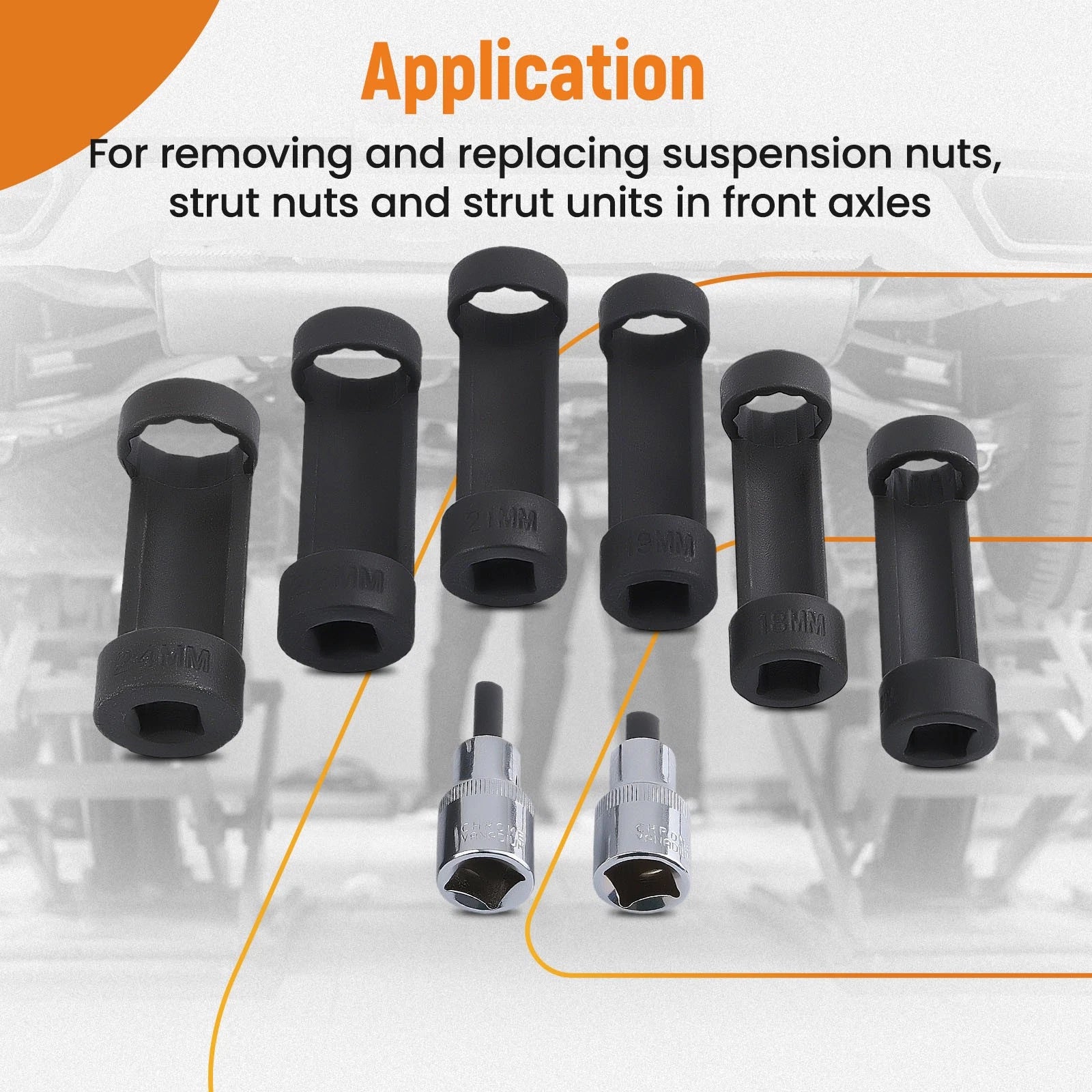 Strut Nut Socket Set (16mm, 18mm, 19mm, 21mm, 22mm, 24mm) for Vehicles
