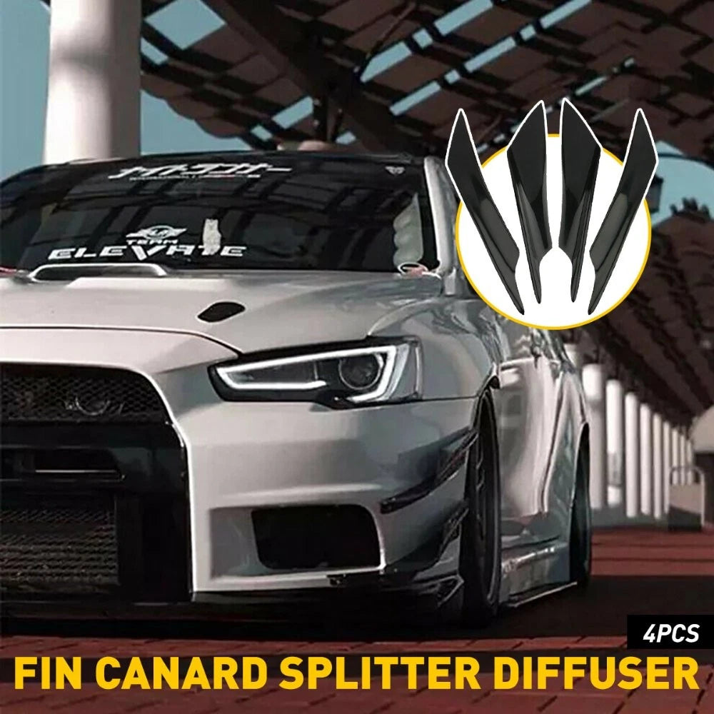 Set of 4 Glossy Black Bumper Canard Splitter Diffuser Lip for Car