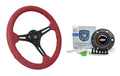 6 Hole Slotted Steering Wheel Red Leather Black for Chevy Bowtie (14 inch)